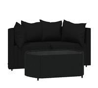 Tidyard Lot de 3 canapés de jardin avec coussins noirs en polyrotin, canapés, canapés pour extérieur, 2 canapés d'angle + table basse, design modulaire, combinable avec d'autres segments modulaires