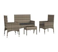 Tidyard Lot de 4 canapés de jardin avec coussins en polyrotin, canapé d'extérieur, salon de jardin, ensemble de jardin avec 2 fauteuils et banc 2 places, salon en rotin, canapé jardin et patio gris