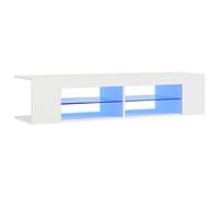 Tidyard Meuble TV avec éclairage LED RVB, Blanc, 135x39x30 cm, en bois d'ingénierie, pour salon moderne, rangement DVD et console de jeu, facile à nettoyer, nécessite assemblage