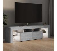 Tidyard Meuble TV avec éclairage LED RVB, étagère de Rangement en Bois d'ingénierie Gris béton, 140x36,5x40 cm, Grand Espace de Stockage pour Magazines et télécommandes, Para Salon Moderne