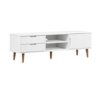 Tidyard Meuble TV, moderne, en bois de pin, blanc, avec 2 tiroirs, et compartiment, 158 x 40 x 49 cm, console TV moderne avec tiroirs, meuble TV avec tiroirs, meuble TV en bois massif