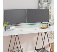 Tidyard Meuble TV/pour Moniteur 110x30x13 cm Verre Transparent, Support de Moniteur, Rehausseur d'écran de Bureau Meuble TV de Moniteur pour Ordinateur, TV, Imprimante