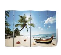 Tidyard Paravent pour Chambre/Salon/Bureau Imprimé sur 2 Faces Mer Plage Vert Sable100% PVC 240 x 180cm