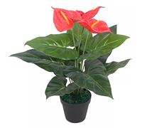 Tidyard Plante Artificielle avec Pot Anthurium 45 cm Rouge et Jaune - Idéal pour la Décoration de la Maison/Bureau - Belle et Durable