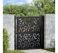 Tidyard Portail de Jardin Noir 105x105 cm Acier Conception de Feuilles, Portillon de Jardin, Porte de Jardin Porte de Clôture Décorative pour Exterieur