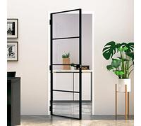 Tidyard Porte d'Intérieur Noir 83x201,5 cm Trempé Verre Aluminium Fin, Panneau de Porte Intérieur pour Chambre, Cuisine, Grange, Salon Style A