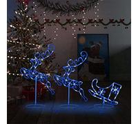 Tidyard Renne et traîneaux Noël Volant Acrylique 260x21x87cm Bleu,Lumineux de Noël d'Extérieur en Rotin à LED
