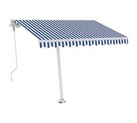Tidyard Rideau de soleil automatique autoportant, rideau extérieur pliable réglable avec manivelle, anti-UV, imperméable, pour jardin, terrasse, balcon, patio, fenêtre, 350 x 250 cm bleu et blanc