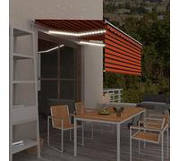 Tidyard Rideau de soleil rétractable manuel pare-soleil LED 3 x 2,5 m orange et marron, rideau de soleil, pour balcon, rideau de jardin, rideaux extérieurs, store de soleil, store enroulable