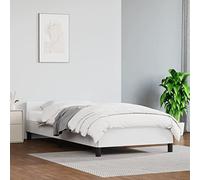 Tidyard Structure de lit, tour de lit, simple, moderne, avec tête de lit, simili cuir, cuir artificiel, blanc, 80 x 200 cm, lit en simili cuir, lit avec lattes, histoire lit, simple, simili cuir