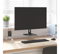 Tidyard Support de Moniteur Blanc 100x35x8 cm Verre Trempé et Métal, Support de Moniteur, Rehausseur d'écran de Bureau Meuble TV de Moniteur pour Ordinateur, TV, Imprimante