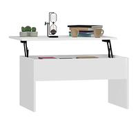 Tidyard Table Basse à Plateau Relevable Table Polyvalente Bout de Canapé Table de Salon Bois Blanc 80x50,5x41,5 cm Bois d'ingénierie