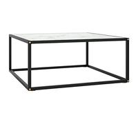 Tidyard Table basse, café, thé, de salon, design moderne, en verre trempé, blanc et acier noir, 80 x 80 x 35 cm, table de salon en verre, table basse en verre, table basse en verre