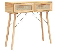 Tidyard Table Console de 2 Tiroirs Table d'entrée Table d'appoint Marron 80x30x75 cm Bois Massif pin/rotin Naturel