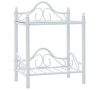 Tidyard Table de chevet pour chambre à coucher, métal en acier et verre trempé, blanc, 45 x 30,5 x 60 cm