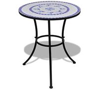Tidyard Table de Mosaïque, Table de Basse Solide et Robuste 60 cm Bleu/Blanc