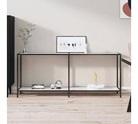 Tidyard Table, table basse, console avec 2 étagères, en verre trempé, et acier, 140/160/180/200/220 x 35 x 75,5 cm, table console en verre trempé, table table d'appoint