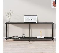 Tidyard Table, table basse, console avec 2 étagères, en verre trempé, et acier, 140/160/180/200/220 x 35 x 75,5 cm, table console en verre trempé, table table d'appoint