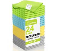 TidyBliss Lot de 24 Chiffon Microfibre, Réutilisables Torchons Lavette Lingette Micro Fibre Ménage 32 x 32 cm pour Maison, Cuisine, Voiture et Fenêtre, Non Pelucheux (Vert/Bleu/Jaune/Gris)