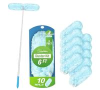 TidyBliss Plumeau Poussiere Telescopique pour Swiffer, Kit Duster à Manche Allongé 180 cm avec 10 Recharges, Ultra Résistantes Microfibre Plumeau à 360 Degrés pour Plafond Ventilateur Mural