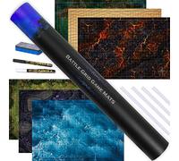 Tidyboss DND Extension Pack | 3 x tapis de grille de jeu double face 61 x 91,4 cm | 6 terrains avec lave, mer, forêt, grotte, marais et désert | Comprend 2 marqueurs effaçables à sec, gomme et clips