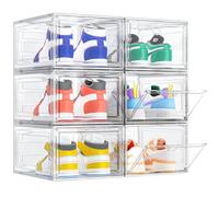 TidyTrove Boîtes à chaussures, Lot de 6, Boîte à Chaussures en Plastique Transparent Empilable, Conteneurs Organisateurs de Chaussures Pliables et Robustes avec Porte pour Femmes/Hommes, Blanc