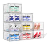 TidyTrove Boîtes à chaussures, Lot de 9, Boîte à Chaussures en Plastique Transparent Empilable, Conteneurs Organisateurs de Chaussures Pliables et Robustes avec Porte pour Femmes/Hommes, Blanc