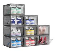 TidyTrove Boîtes à chaussures, Lot de 9, Boîte à Chaussures en Plastique Transparent Empilable, Conteneurs Organisateurs de Chaussures Pliables et Robustes avec Porte pour Femmes/Hommes, Noir