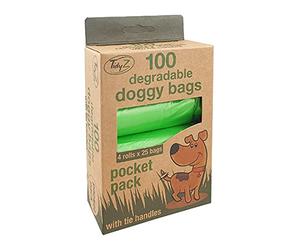 Tidyz,32cm x 36cm,Green,5025364014598 100 Pack Degradable Dog Poop Bags Pocket Pack Very Strong Includes Tie Handles