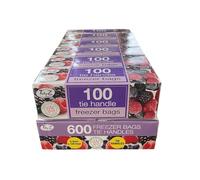 Tidyz Lot de 600 sacs de congélation avec poignées à nouer pour aliments frais, légumes, fruits, viande, préparation des repas, sandwichs. Lot de 6 boîtes de 100 sacs