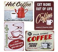 TIE-DailyNec 4PCS Plaque Métal Vintage Étain Signe Vintage Café Signes Affiche Retro Home Wall Decor pour Cuisine Café Chambre Bar, 20 X 30 cm
