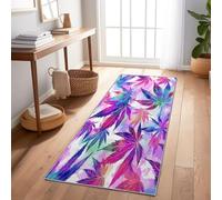 Tie-Dye Coloré Feuille De Cannabis Tapis de Couloir Long 60 x 180 cm, Lavable en Machine Violet Tapis Long, Antidérapant Absorbant Tapis de Passage Cuisine pour Interieur Chambre à Coucher et Salon