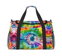 Tie Dye Hippies Sac de voyage avec fermetures éclair et poignées, grand sac marin pliable pour les vacances en famille, Noir, One size