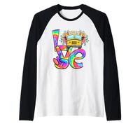 Tie Dye rétro Jaune à Motif Floral Love Bus Driver School Manche Raglan