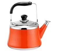 TIECHUINIUB Bouilloire à gaz sifflante en acier inoxydable 304 légère à induction avec bec verseur rétro traditionnel pour plaque de cuisson ou de cuisinière, cafetière, théière, orange, 1 l