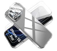 Tieeyivv Coque pour iPhone 16 Pro 6.3'' Cover + Verre Trempé Protection écran Film+ Caméra Arrière Protecteur,Transparent Soft TPU Housse Etui Antichoc Housse avec Protège-écran