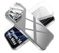 Tieeyivv Coque pour iPhone 16 Pro Max 6.9'' Cover + Verre Trempé Protection écran Film+ Caméra Arrière Protecteur,Transparent Soft TPU Housse Etui Antichoc Housse avec Protège-écran