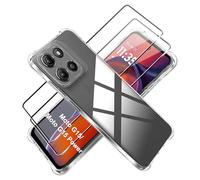Tieeyivv Coque pour Motorola Moto G15/G15 Power Case + Verre Trempé Protection écran Film Transparent Soft TPU Cover Housse Etui Antichoc Housse avec Protège-écran
