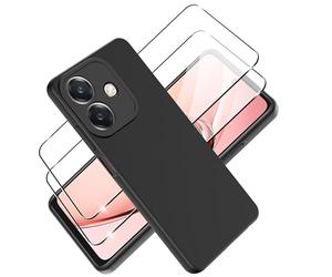 Tieeyivv Coque pour Oppo A40/A40m/A60 5G Cover avec Verre Trempé Protection écran Film Matte Etui Souple Flexible en Premium TPU, Antichoc, Anti-dérapante Noir Coque pour Oppo A40/A40m/A60 5G