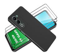 Tieeyivv Coque pour Oppo A5 4G/5G/OPPO A5m Cover avec Verre Trempé Protection écran Film Matte Etui Souple Flexible en Premium TPU, Antichoc, Anti-dérapante Noir Coque