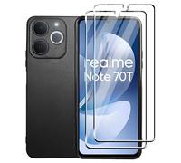 Tieeyivv Coque pour Realme Note 70T Cover avec Verre Trempé Protection écran Film Matte Etui Souple Flexible en Premium TPU, Antichoc, Anti-dérapante Noir Coque