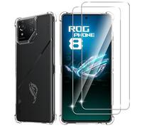 Tieeyivv Coque pour ROG Phone 8 Pro Cover + Verre Trempé Protection écran Film Transparent Soft TPU Housse Etui Antichoc Housse avec Protège-écran, Case Protection Bumper Transparent Coque