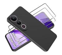 Tieeyivv Coque pour Vivo V50 Lite 5G Cover avec Verre Trempé Protection écran Film Matte Etui Souple Flexible en Premium TPU, Antichoc, Anti-dérapante Noir Case