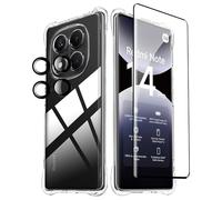 Tieeyivv Coque pour Xiaomi Redmi Note 14 Pro 4G Cover + Verre Trempé Protection écran Film+ Caméra Arrière Protecteur,Transparent Soft TPU Housse Etui Antichoc Housse avec Protège-écran