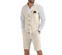 Tiefony Ensemble 2 pièces en Lin pour Homme - Coupe ajustée - pour Mariage, marié, garçon d'honneur - pour l'été, Champagne, Taille L