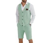 Tiefony Ensemble 2 pièces en Lin pour Homme - Coupe ajustée - pour Mariage, marié, garçon d'honneur - pour l'été, Vert Clair, Taille 3XL