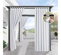 Tielag Rideau d'extérieur résistant aux intempéries - Opaque - 132 x 183 cm - Brise-vue - Protection solaire - Imperméable - Avec fermeture - Rideau d'extérieur pour balcon, tonnelle, terrasse - Blanc
