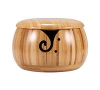 TIEMORE Bol à Tricoter En Bois, Support De Bol à Tricoter, Bol De Rangement En Laine, Bol à Tricoter En Bambou Avec Couvercle Et Design élégant, Organisateur De Support En Laine