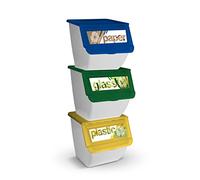 TIENDA EURASIA® Poubelle de recyclage Lot de 3 bacs de recyclage empilables avec roulettes - Couvercle rabattable - Dimensions 39 x 39 x 36 cm (blanc)