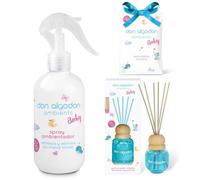 TIENDIFY Don Cotton Lot de 3 désodorisants en spray et armoire Mikado Parfum doux pour bébé, tissus et chambres Ne tache pas, absorbe les odeurs, longue durée de vie